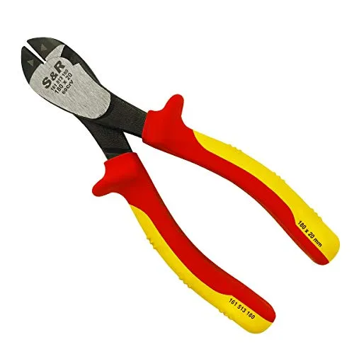 S&R VDE-Kraft-Seitenschneider 180mm -1000V Zange, 60CrV-Stahl, HRC 58-66, hitze- und induktions-gehärtet, ergonomisch mit 2-Komponenten-Griffen, Draht- und Kabelschneider, Schneidbacken 20mm