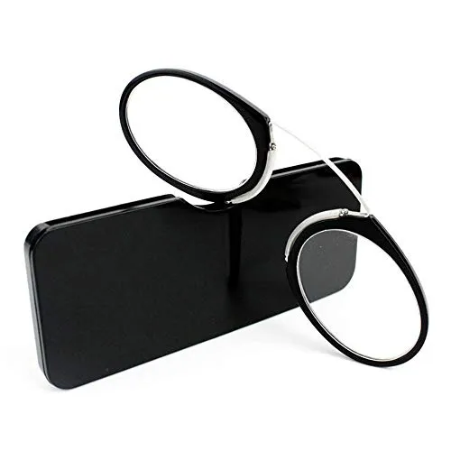 KoKoBin Unisex Lesegläser Kompakte Sehehilfe Mini Nose Clip Bügellose Lesebrille Rutschfest Lesehilfe- Immer griffbereit(Schwarz,+2.0)