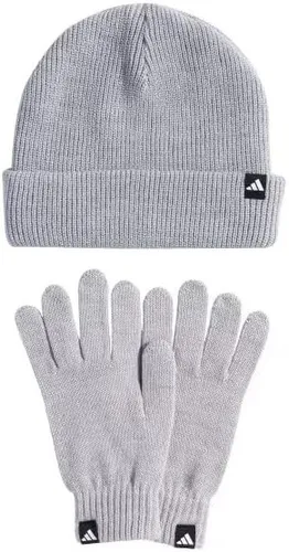 adidas Unisex Glove + Beanie Pack, Light Grey Heather/White, L