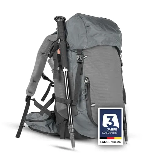 LANGENBERG Peak Wanderrucksack Herren und Damen - Tagesrucksack und Trekkingrucksack mit hohem Komfort und atmungsaktivem Mesh - 40L Premium Rucksack wandern - Outdoor Rucksack Grau