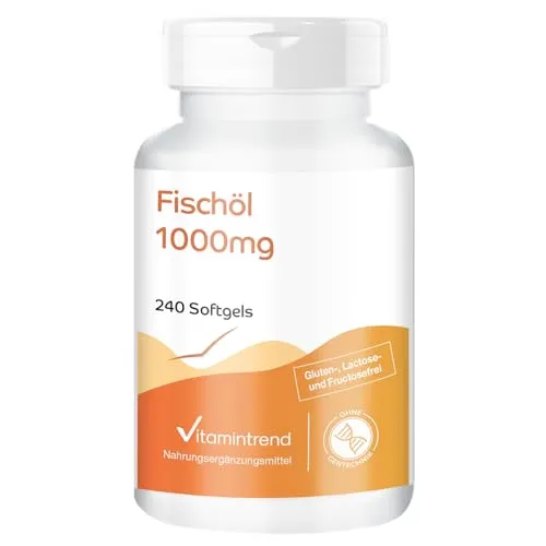 Fischöl Kapseln - Omega 3-240 Softgels - 3000mg Fischöl pro Tagesdosis - mit EPA und DHA - hochdosiert - bioverfügbare Supplements aus Deutschland | Vitamintrend