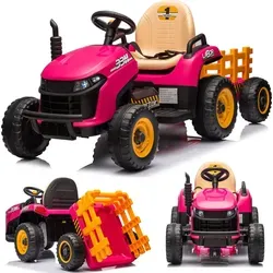 Kinder Traktor Schlepper Bulldog mit Anhänger – Rosa Elektroauto mit Fernbedienung