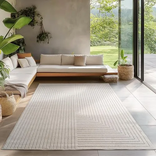 Carpetsale24 Outdoor Teppich 120x170 cm - Vielseitiger Kurzflor-Teppich für Wohnzimmer, Schlafzimmer und Outdoor-Bereich, pflegeleicht und waschbar. Hoch-Tief-Effekt für modernen Stil und angenehmes Laufgefühl.