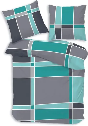 soma Bettwäsche Bettbezug 135x200 80x80 kariert gestreift Karo blau bieber warm, Biber, 2 teilig, Frühling und Sommer Geschenk weich Reißverschluss 100% Baumwolle sale