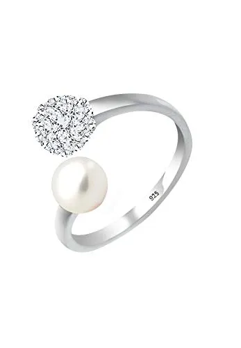 Elli Ring Damen Perle Statement - Eleganz mit Süßwasserzuchtperle - Ringe für Damen, handgefertigt aus 925 Sterling Silber mit edlen Kristallen und Süßwasserzuchtperlen, perfekt für jeden Anlass und ein ideales Geschenk für besondere Momente.