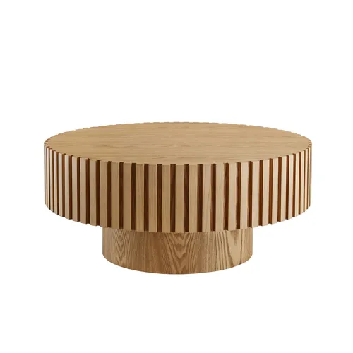 SalesFever Couchtisch Ø 80 cm | rund | Massivholz-Lamellen in beige von SalesFever