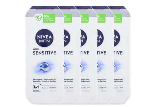 Nivea Duschgel 5 x NIVEA MEN Sensitive Duschgel je 250ml 3in1 Pflegeduscht