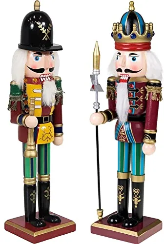 KAHEIGN 2Pcs Nussknacker Figuren Holz Nussknacker Soldaten, 30cm Traditionelle Weihnachten Nussknacker Figuren Deko aus Kiefernholz für Zuhause Weihnachtsdekoration Weihnachtsschmuck