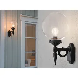 LED Außenwandleuchte mit Glaskugel - Elegante Fassadenbeleuchtung in Schwarz - Die stilvolle LED Außenwandleuchte ist ideal für Eingangsbereiche und Terrassen. Sie überzeugt durch hochwertige Materialien und eine dimmbare E27 Filament LED mit 806 Lumen für angenehmes Licht.