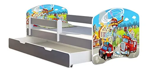 ACMA Kinderbett Jugendbett mit Rausfallschutz und Matratze