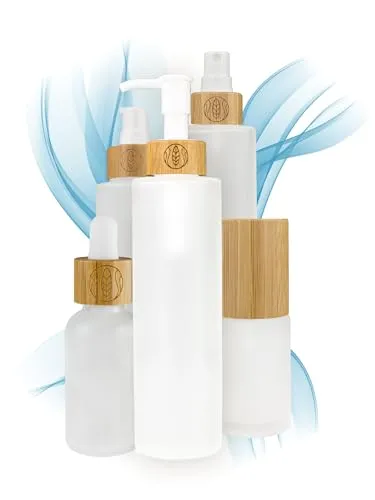 Seifenspender Matt-Glas 150 ml zum Befüllen 2 Stück, Pumpspender leer mit Bambusverschluss und Gravur für Flüssigseife, Spülmittel, Shampoo, Naturkosmetik