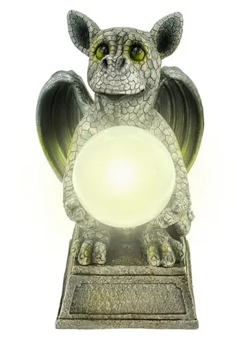 Kremers Schatzkiste Drachenkind mit Solarkugel 30cm - Gartenstatuen mit handbemalter Drachenfigur und solarbetriebener LED-Kugel, die im Dunkeln leuchtet und eine magische Atmosphäre schafft.