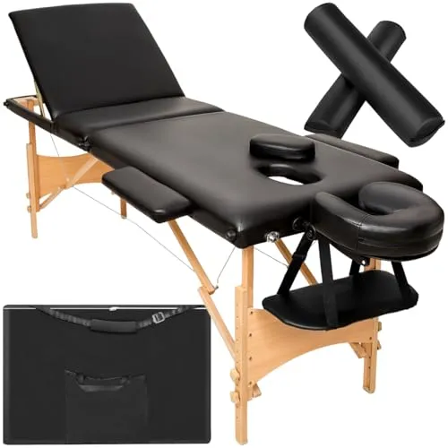 tectake® 3 Zonen Massageliege - Höhenverstellbare Mobile Massagebank - Massageliegen für Studio: Belastbar bis 250kg, mit abnehmbarer Kopfstütze und hochwertiger Polsterung für ultimativen Komfort bei Behandlungen.