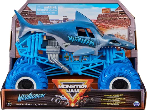 Monster Jam Megalodon Monster Truck 1:24 - Erlebe den Megalodon Monster Truck im Maßstab 1:24! Mit authentischen Details und voll-funktionsfähiger Federung für aufregende Stunts. Ideal zum Spielen und Sammeln für Kinder ab 3 Jahren.