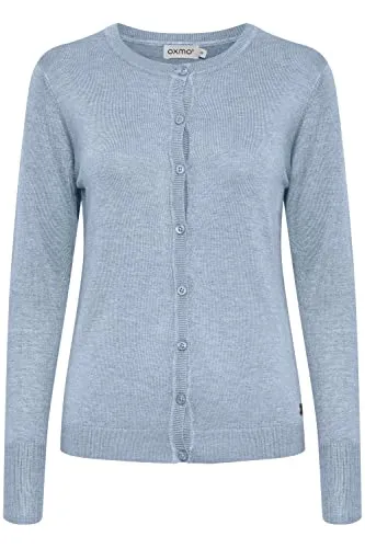 OXMO OXHlin Damen Strickjacke Feinstrick Cardigan Strickcardigan mit Rundhalsausschnitt, Größe:XS, Farbe:Kentucky Blue Melange (1539151)