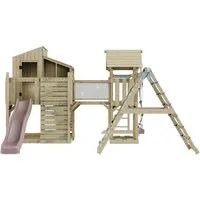 OutdoorToys Spielturm - Spielturm aus Holz in Altrosa, ideal für Kinder ab 3 Jahren, bietet sicheren Spielspaß und fördert die motorischen Fähigkeiten.