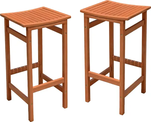 Eukalyptus Garten Barhocker 2er Set - 75 cm, belastbar bis 100 kg - Bistrosets für die Terrasse - Schlicht-rustikale Barhocker aus FSC-zertifiziertem Eukalyptusholz, ideal für den Außenbereich und perfekt für Bartische.