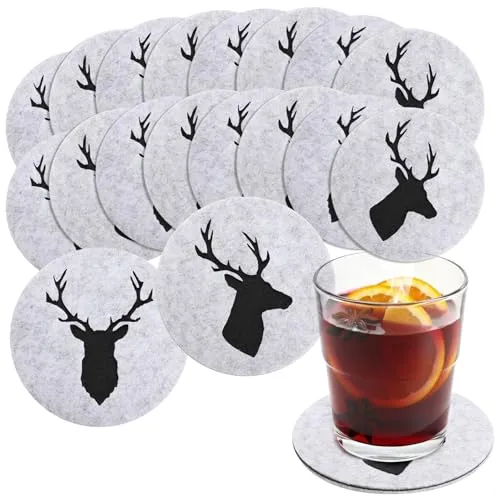 com-four® 16x Filzuntersetzer - Tischschoner aus robustem Filz - Unterlage für Tassen, Gläser - Tassenuntersetzer mit Hirsch-Motiv - runde Schutzmatte abwischbar Ø 10 cm (Ø 10cm - Hirsch)