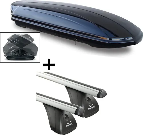 Dachbox VDPMAA580 580Ltr Duo beidseitig aufklappbar abschließbar + Alu Dachträger Aurilis VDP kompatibel mit Peugeot Bipper (3-5Türer) ab 2007