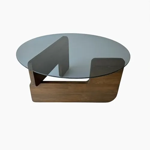 Hanah Home Modern Coffee Table, 75 cm x 75 cm x 35 cm | 100% Tempered Glass & Pine Solid Wood Frame | Elegant Walnut & Fume Colors, Perfect for Contemporary Living Spaces