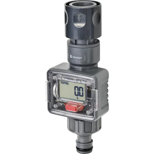 TOOLCRAFT TO-7153950 Wasserzähler - Micro-Drip-Bewässerungssystem, präzise Durchflussmessung mit 4 Modi und batteriebetrieben für effiziente Gartenbewässerung.