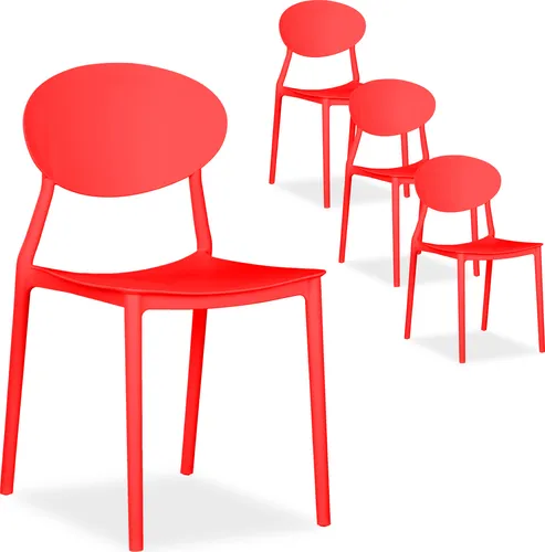 Homestyle4u Gartenstuhl rot 4er Set - stapelbar und wetterfest - Gartenstühle 4er Set aus robustem Kunststoff, ideal für Outdoor und Indoor. Modernes Design, stapelbar für platzsparende Aufbewahrung und pflegeleicht. Perfekt für Terrasse, Balkon oder Küche!