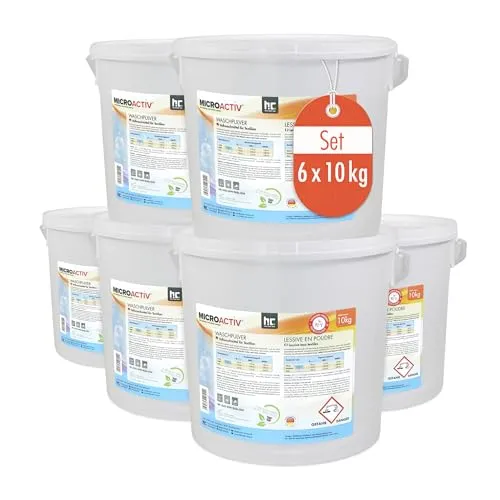 Höfer Chemie 10 kg Waschpulver Microactiv® Vollwaschmittel - Waschmittel für strahlende Reinheit und leuchtende Farben, ideal für Weißes und Buntes bis 95 °C. Perfekt für alle Wasserhärten und Verschmutzungsgrade.