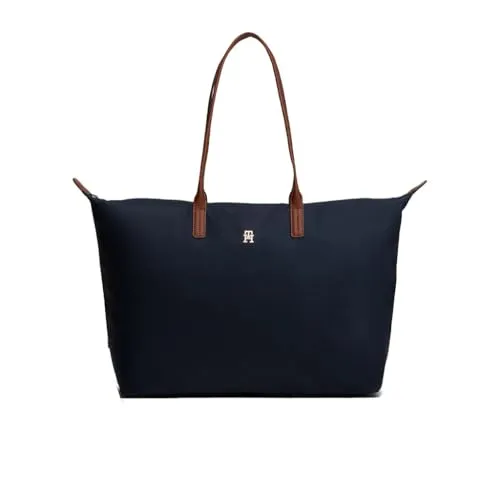 Tommy Hilfiger POPETTE TOTE - Damen Schultertasche in Dunkelblau mit kontrastfarbigen Henkeln, ideal für stilbewusste Frauen, bietet viel Stauraum und einen sicheren Reißverschluss.