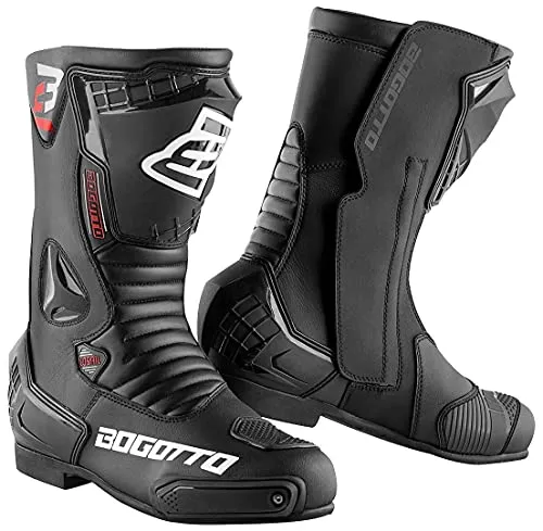 Bogotto Losail Motorradstiefel, schwarz, Größe 42 für Männer - Motorradstiefel mit Hartplastik Protektoren für optimalen Schutz, ideal für anspruchsvolle Fahrer.
