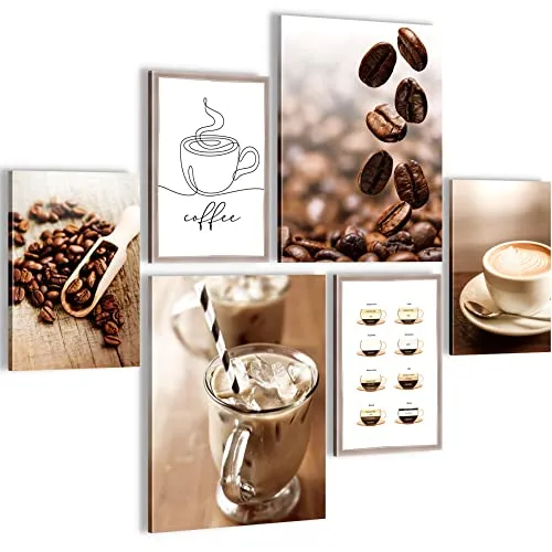 Novart Wandbilder Set Kaffee Küche Coffee - KEIN EXTRA RAHMEN BENÖTIGT - Modern Deko - Esszimmer Küchenbilder N004363a