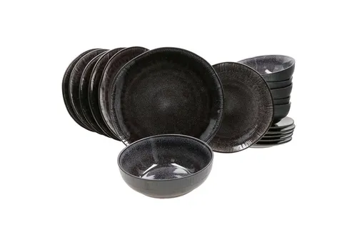 MamboCat Teller-Set 18tlg. Zakynthos Reactive Glaze Schwarz - Elegantes 18-teiliges Teller-Set in Schwarz, ideal für stilvolle Tischdekoration und besondere Anlässe.