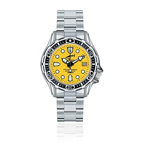 CHRIS BENZ DEEP 500M Automatic Taucheruhr mit Metallband, Doktorfischgelb