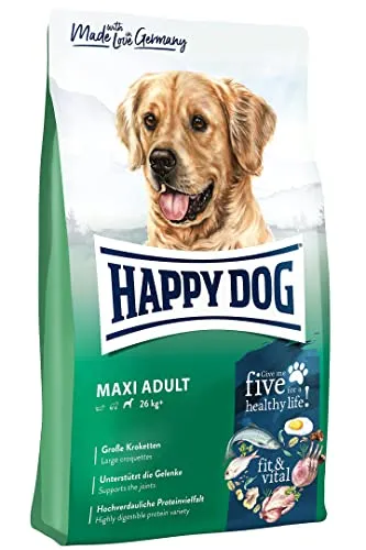 Happy Dog Fit & Vital Maxi Adult 14kg - Hundefutter für große Hunde ab 26 kg, angereichert mit Neuseeland-Muschel für gesunde Haut und glänzendes Fell, ideal für normalaktive Hunde.