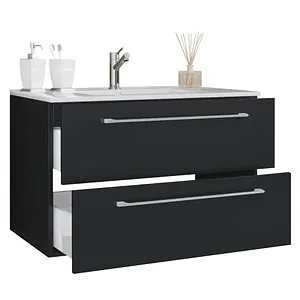 VCM my bath Badmöbel-Set Badinos 914845 schwarz – modernes Design für Ihr Badezimmer - Sonstige Badezimmermöbel – 2-teiliges Set mit Waschtischunterschrank und Keramik-Waschbecken, platzsparend und pflegeleicht dank Melaminharzbeschichtung.