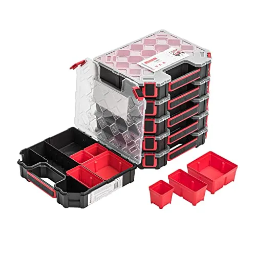6x Modulierter Sortimentskasten Kleinteilemagazin – Robuster Sortierkasten mit Transparent Deckel