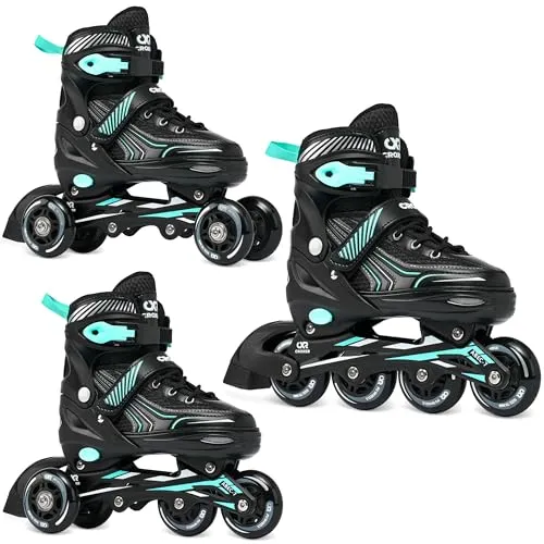 CROXER Optima 3in1 Inline Skates Triskates Rollschuhe Inliner für Kinder Erwachsene verstellbar (Black/Mint, 35-38 (21cm-23cm))