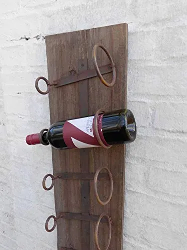 Deko-Impresion Wandweinregal - Weinregal aus massivem Holz und Eisen, bietet Platz für 5 Flaschen. Urige, rustikale Verarbeitung macht es zum Blickfang in jedem Raum.