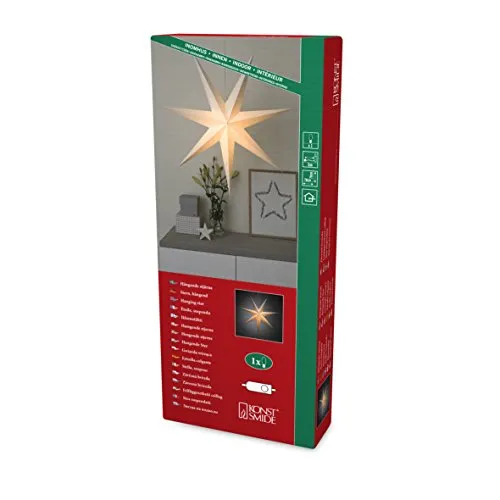 Konstsmide Papierstern 7 Zacken Weiß - Nussknacker - Stimmungsvolles Licht für die Vorweihnachtszeit, mit Anschlusskabel und an/aus Schalter, perfekt zum Erhellen der dunklen Winterabende.