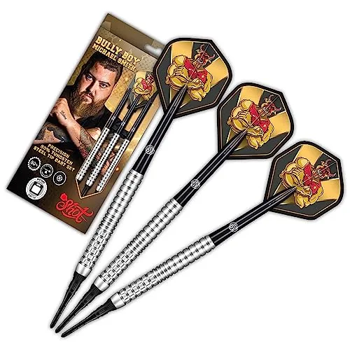 Shot! Soft Darts | Michael Smith | Bully Boy | Precision | 80% Tungsten Softtip Darts | Softdart | Hochwertige Tungsten Dartpfeile Set mit Schäften und Flights | Made in Neuseeland | 20 Gramm