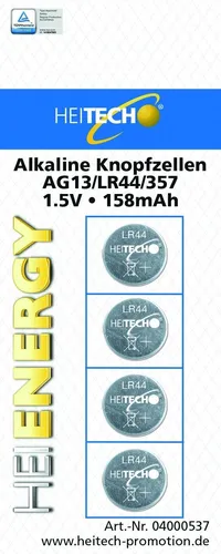 Knopfzellen Sortiment Alkaline 4 x AG13 / LR44 / 357 1,5V 158mAh