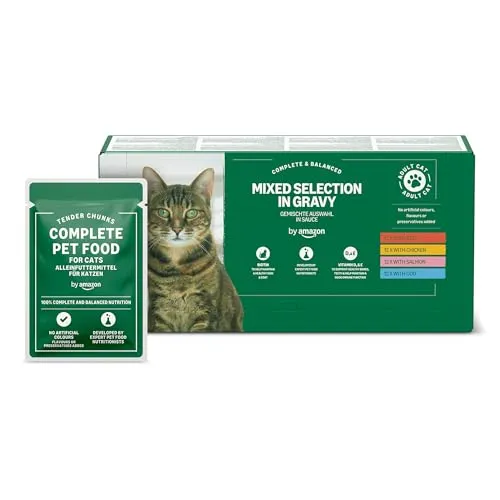 by Amazon Katzenfutter, nass, Gemischte Auswahl in Sauce, 4.8kg (48 Packungen mit 100g)