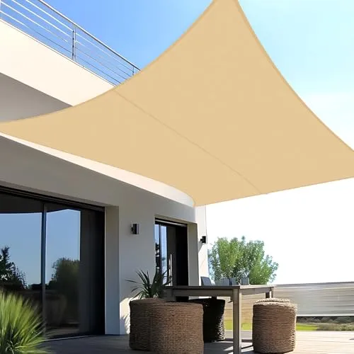 SUNNY GUARD Sonnensegel Wasserdicht 2.5x2.5m Rechteckig Sonnenschutz Wetterschutz Segel Baldachin UV Schutz für Balkon Terrasse Garten, Sand