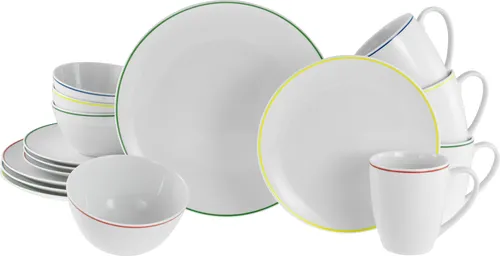 CreaTable Kombiservice 16-tlg, Luna Color Line aus Porzellan - Kombiservice für 4 Personen, elegant und modern mit 4 Farblinien. Spülmaschinen- und mikrowellengeeignet, langlebig und ideal für jeden Anlass.