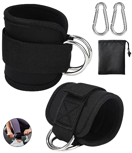 Stück Fußschlaufen Kabelzug mit D-Ringen Fußmanschetten und Karabiners, Kickbacks Fußschlaufe, Kabelzug Fußschlaufe für Fitness Training, Ankle Straps für Frauen und Männer, mit Aufbewahrungstasche 2