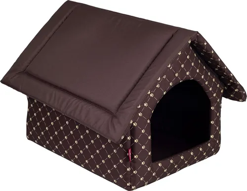 Elegant Hundehöhle, Hundehütte | Größe L: 34 x 44 x 38 cm | Farbe: Braun - Muster: Pfoten