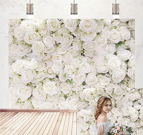 Blumen-Hintergrund: Weiße Rose für Brautdusche, Neugeborene, Baby-Fotokabine, Vinyl Babyparty, Hochzeit, Fotografie