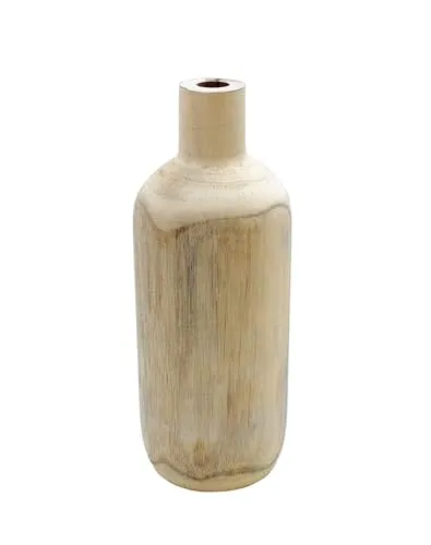Design Holz Blumen Vase groß - Natur / 40 cm - Holzvase XL Flasche naturbelassen - Tischdeko Fensterdeko für Kunstpflanzen und Pampasgras
