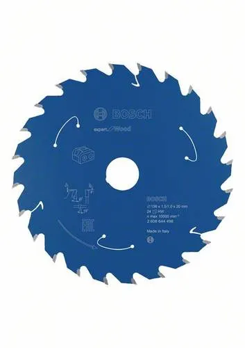 Bosch Kreissägeblatt Expert for Wood, 136mm, 24 Zähne - Werkzeugteil für Akku-Tauch- & Handkreissägen, ideal für grobe Schnitte in Holz. Mit einzigartigen Microteq-Zähnen für lange Haltbarkeit und extraschmaler Schnittfuge für maximale Akkulaufzeit.