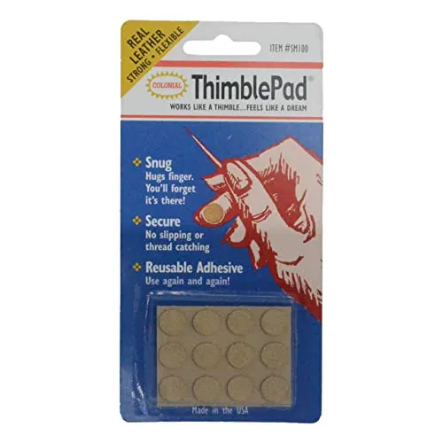 Colonial Needle Thimblepads-12/Pkg - 12 wiederverwendbare, selbstklebende Leder-Pads für Handarbeiten - Nähset - Erwachsener - Unisex - Braun - Modern - Ganzjährig - Faltbar: Nein