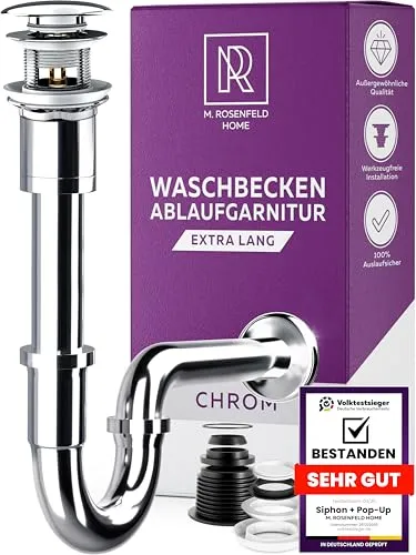 M. ROSENFELD HOME Extra Lang Siphon Waschbecken Ablaufgarnitur mit Überlauf POP UP
